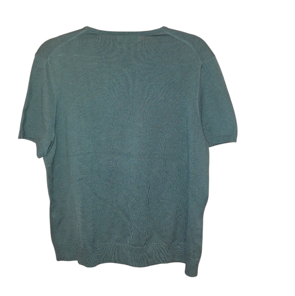 Lands' End Women's Green Crew Neck Sweater Short Sleeves 14/16 Preppy Academia - Picture 3 of 4